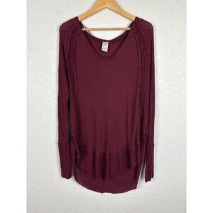 Free People We The Free Soft Burgundy Waffle Knit Top Medium‎ Boho Minimal Fall